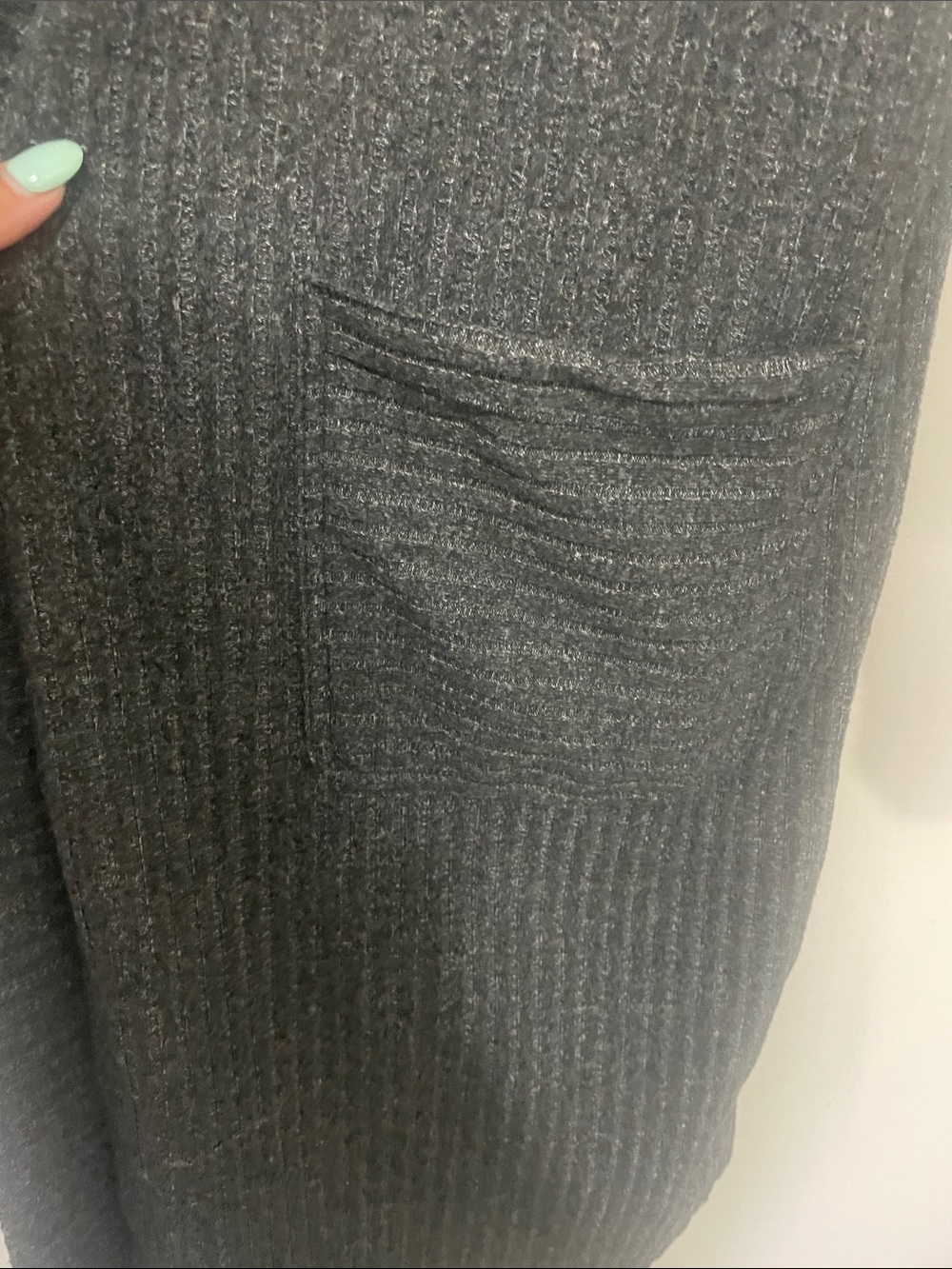 Long Open-Front Charcoal Ribbed Cardigan - Picture 2 of 7